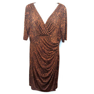 Ralph Lauren Woman's Stretch 3/4 Sleeve Dress SZ 12 V Neck Animal Print Holiday